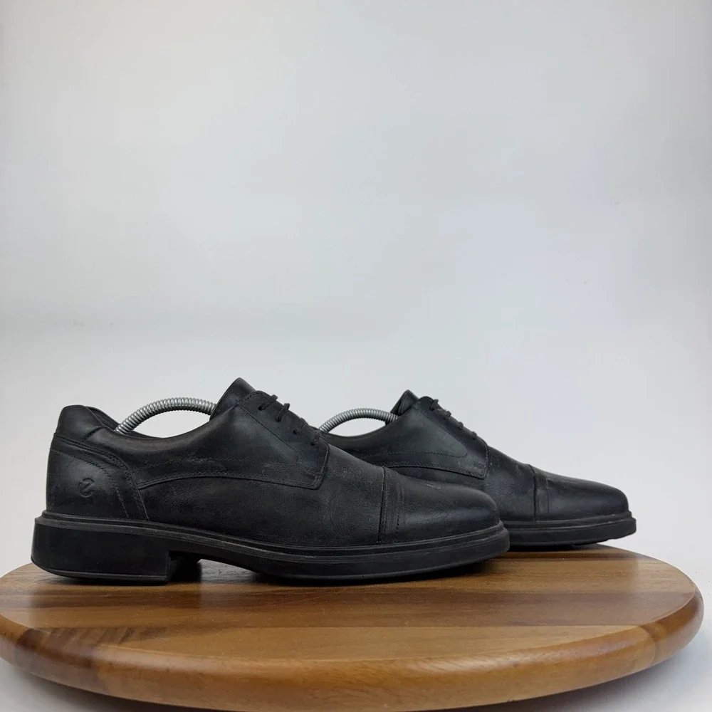 Mens Ecco Helsinki 2.0 Black Leather Cap Toe Derby Comfort‎ Sneakers Size EU 44